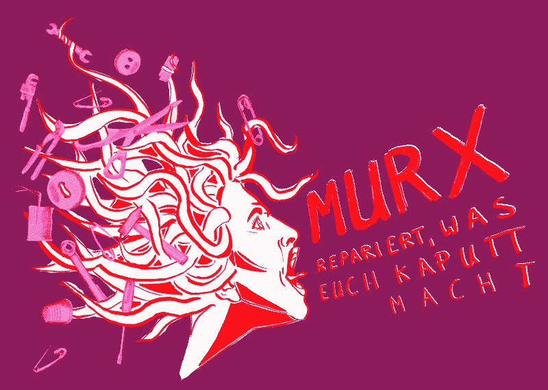 Murx Reparaturfestival , Kopf mit Frisur aus Werkzeugen